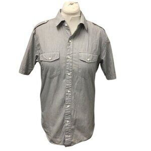 Helix Mens Medium Gray Short Sleeve Button-Up Shirt With Epaulettes